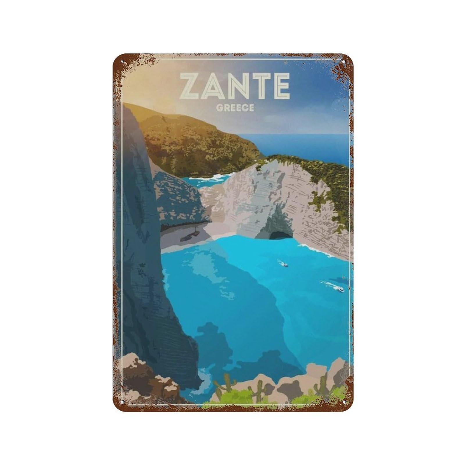 Metal Tin Sign，Zante Greece Skyline，Tin Sign Vintage Art Wall Decor Sign Home Kitchen Bar Patio Cave Funny Decor(15x30cm）6x12 inch-359