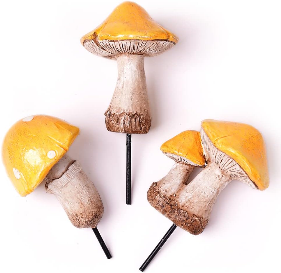 SEINHIJO 3Pcs Mushroom Statue Fairy Garden Decor Outdoor Figurine Polyresin Gift 6.3 Inch