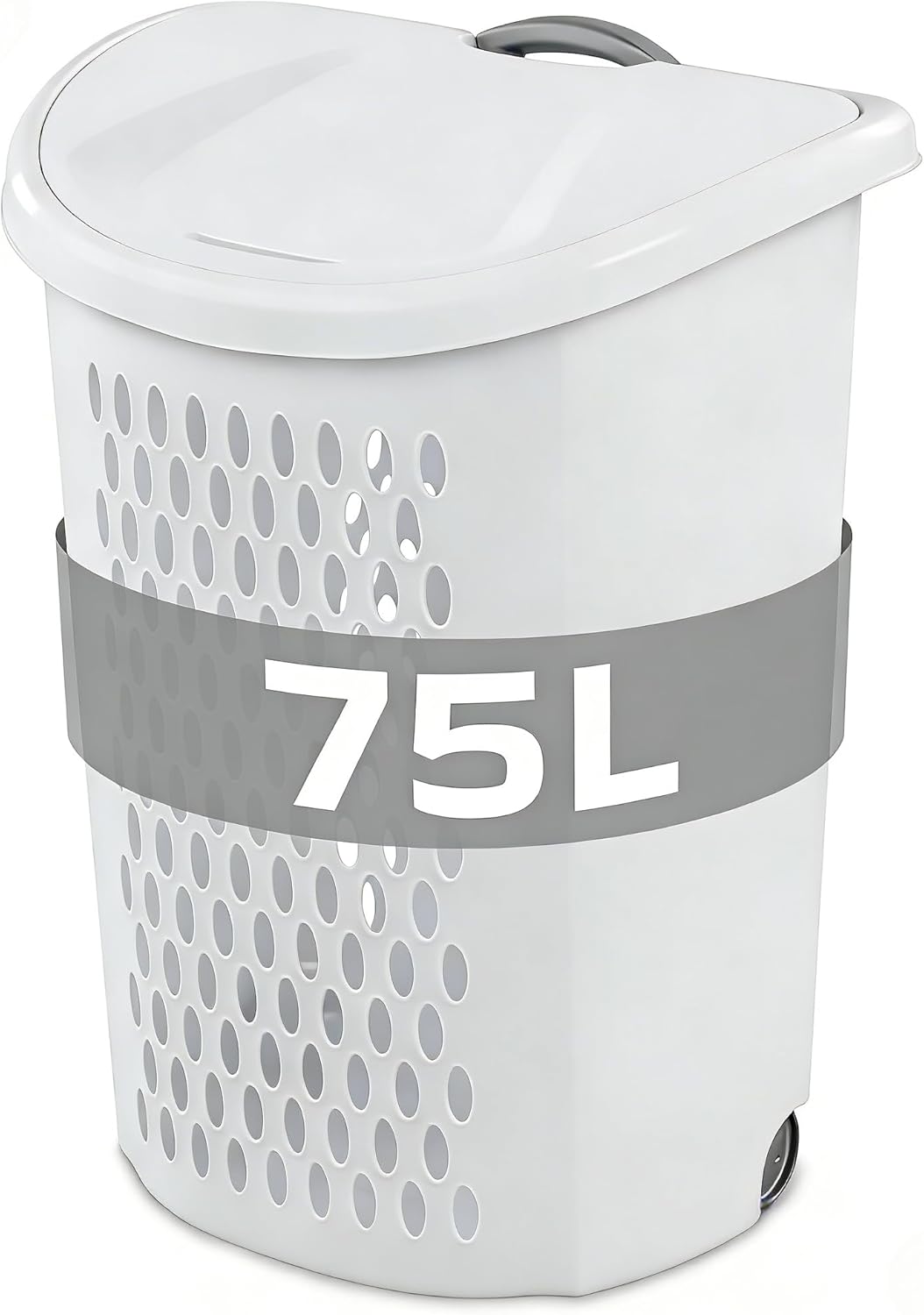 Ultra Wheeled Laundry Hamper with Lid - Rolling Laundry Basket for Adults - 75L Large Ventilated Clothes Hamper with Retractable Handle for Home,Plastic, Dorms & Apartments