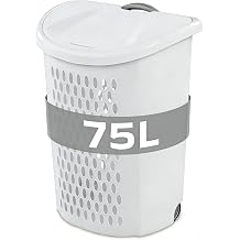 White Wheeled Plastic Laundry Hamper 75L Adult-Sized Rolling Basket With Handles For Home & Dorms