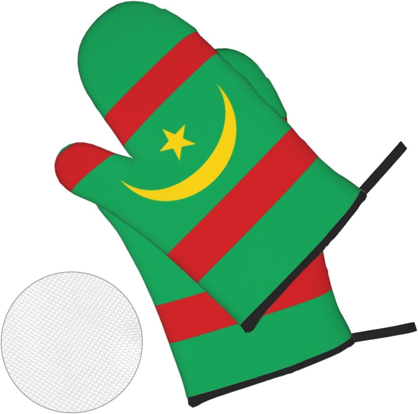 Flag of Mauritania Oven gloves and heat-resistant mat 4-piece set. Suitable for grilling, microwave oven frying, and baking