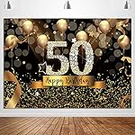 Sensfun 7x5ft Happy 50th Birthday Party Photography Backdrop Glitter Black and Gold Balloons Background for Woman Fabulous 50 Bday Party Decorations Shining Diamond Fifty Years Old Photo Booth Banner - Image 4