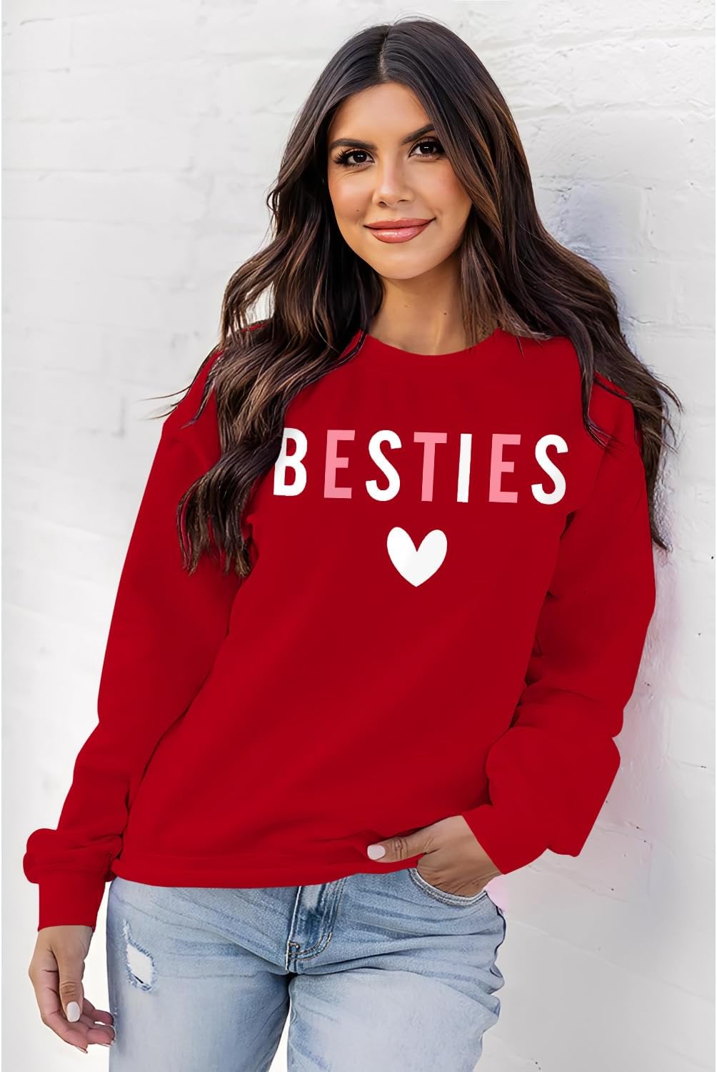 SOFEON Mommy and Me Valentines Sweatshirt Love Heart Besties Letter Pullover Family Matching Outfit Long Sleeve Tops