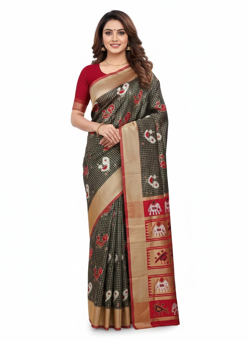 Women Banarasi Soft Silk Saree | Jacquard Weaving with Rich Pallu & Border | Includ Matching Unstitched Blouse Piece