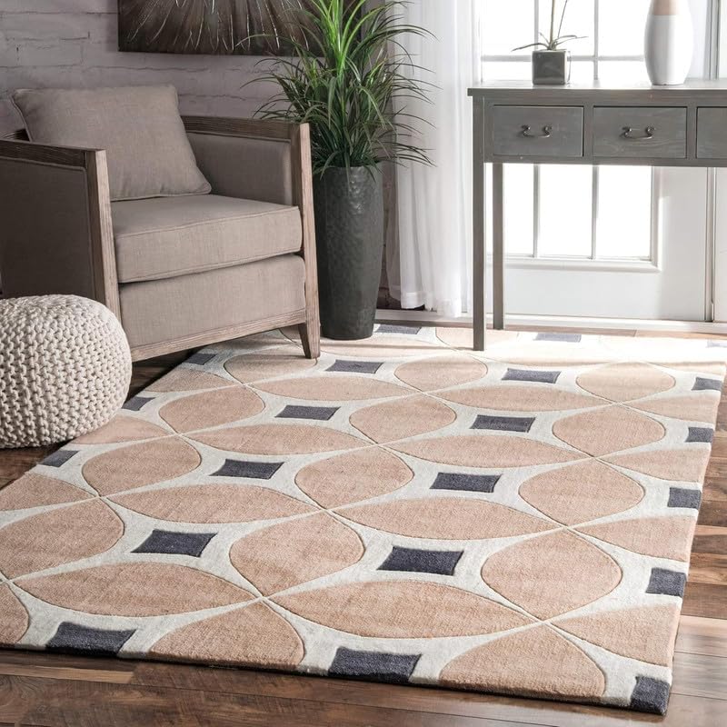 Image of Modern Abstract Hand Tufted Wool Floor Carpet for Home decore Living Room|Home and Bedroom & Hall 6x8 feet (180 x 240cm) Beige H33
