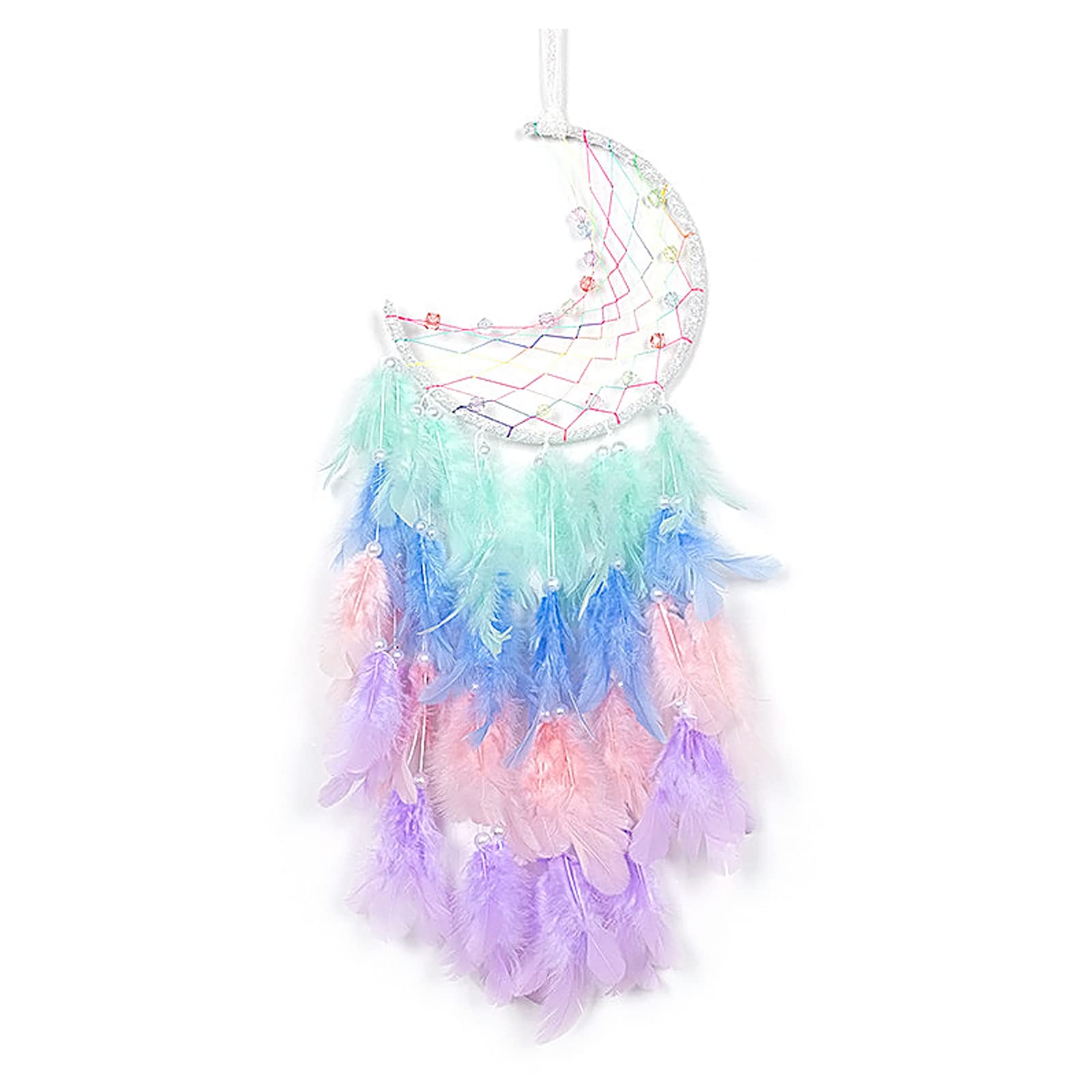 FuninCreaFuninCrea Dream Catcher, Half Circle Moon Dream Catchers with Feathers Handmade Fairy Dreamcatcher Indian Style Hanging Wall Decor for Living Room, Bedroom, Dormitory (green)