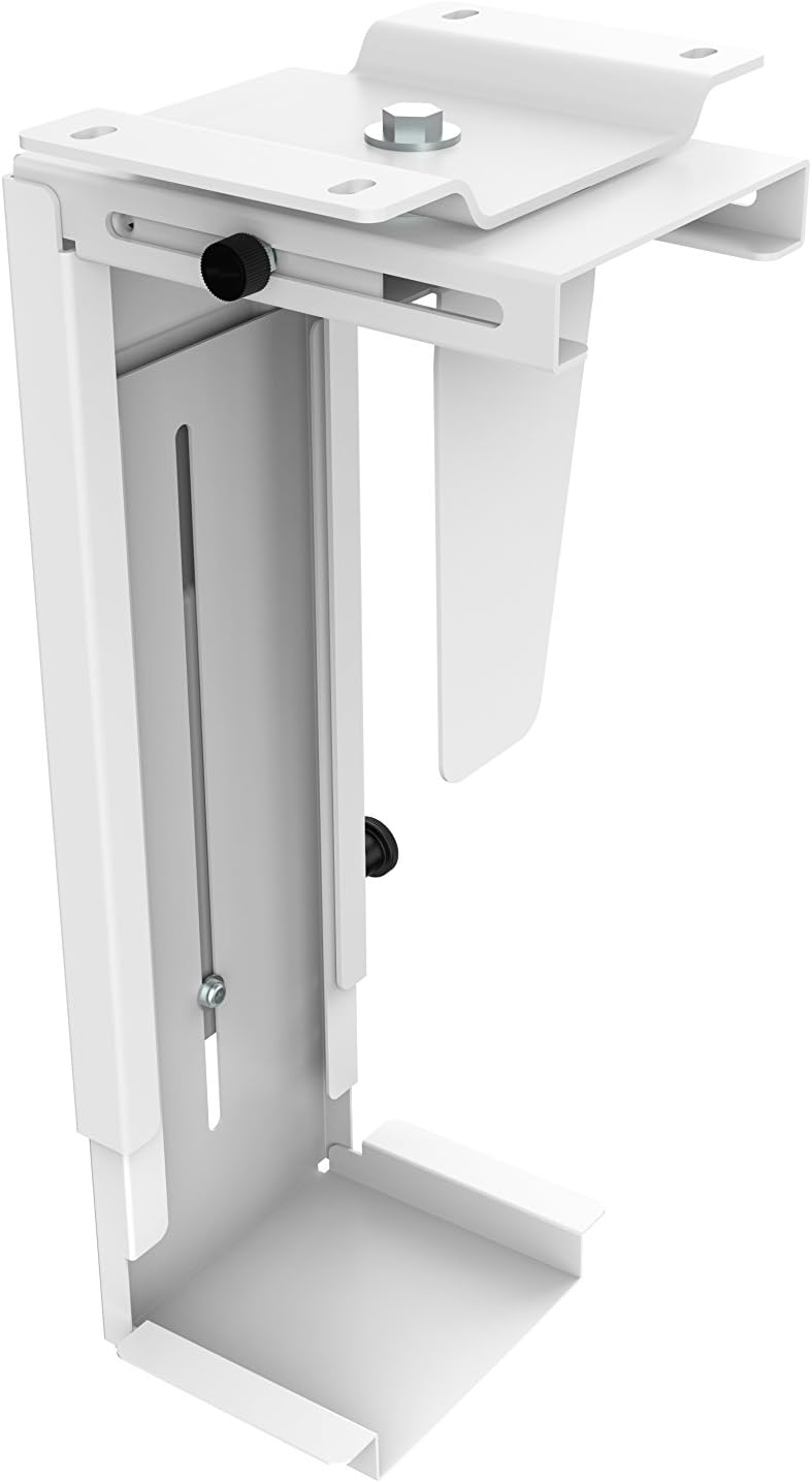Allcam Under-desk CPU Holder/PC mount: 360° Swivel, Height & Width Adjustable, in White