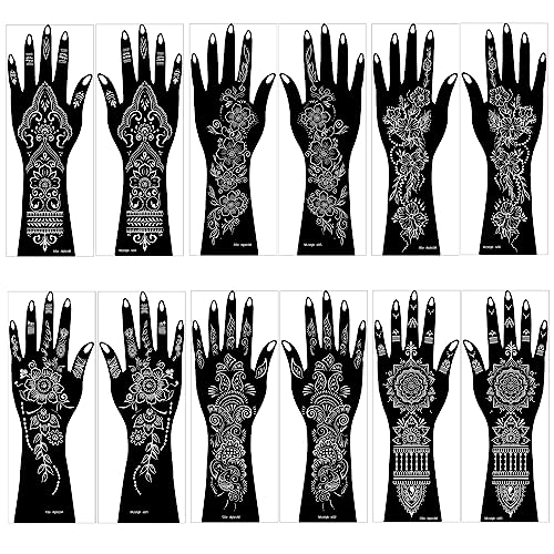 Mzstgh Henna Tattoo Stencil Kit,12 Sheets Stickers For Henna Tattoo Hand Forearm Glitter Airbrush Diy Tattooing Template thumb #1