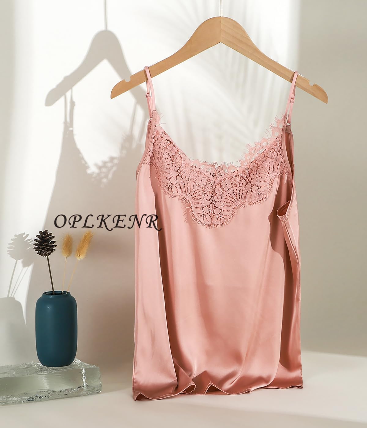 Silk Camisole Tops for Women, Sexy V-Neck Silk Satin Tank Tops Lace Trimmed Camisole - Image 3