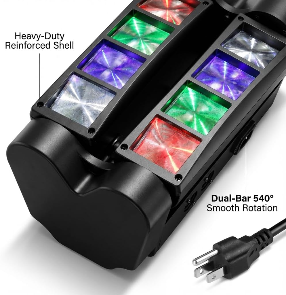 QWORK Moving Head DJ Lights, 8 x 3W RGBW Beam Stage Light, 540 Degree XY Axis with 4 Lighting Modes, Sound Activated DMX512 for Disco, Karaoke, Party, Stage, DJ Events