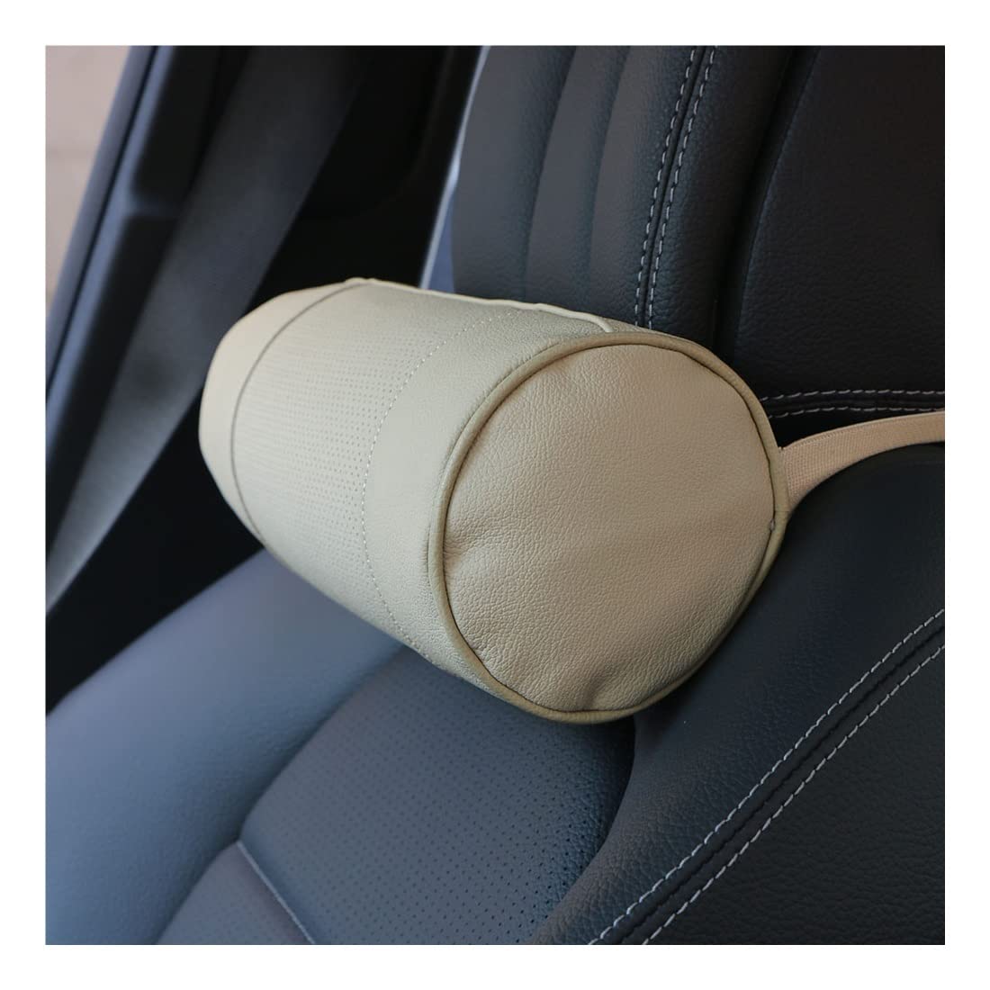 Memory Foam Auto Collo Cuscino/Vera Pelle Auto Cervicale Rotondo Rotolo Sedia da Ufficio Supporto Poggiatesta Supporta Cuscino Nero (Color : Black)