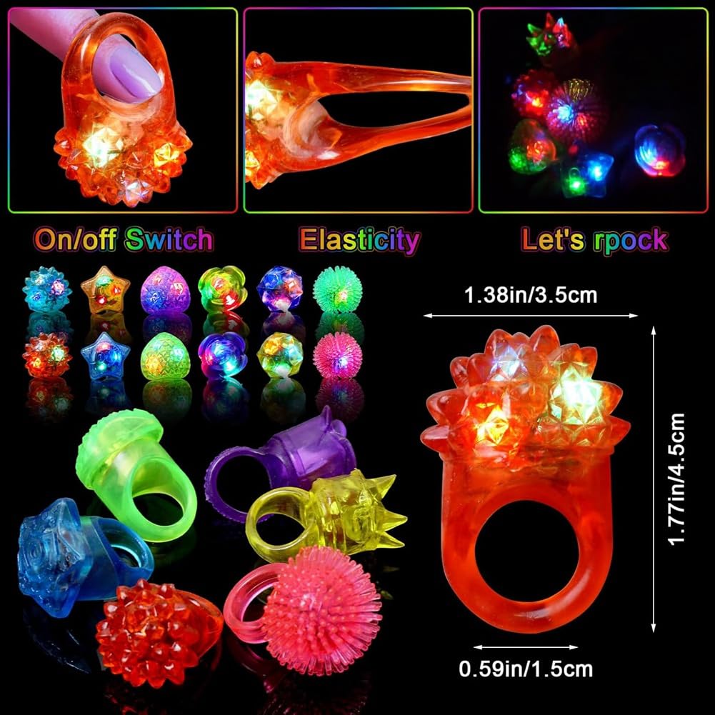 Forniture per Feste di Capodanno - Anelli Luminosi Che Brillano al Buio 120 Pezzi, Anelli Lampeggianti in 6 Stili per San
