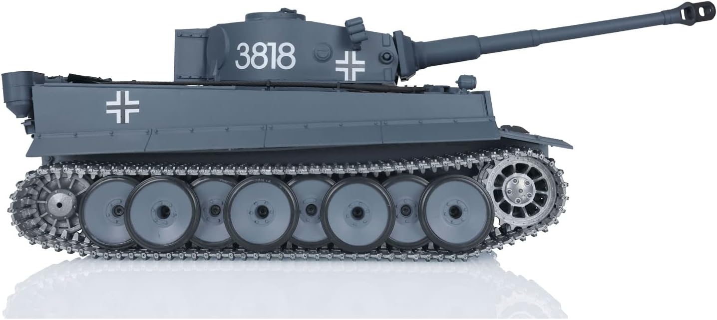 Heng Long US in Stock, RC Tank RTR 3818 1/16 7.0 Upgraded Metal Version German Tiger I Metal Tracks Idler Wheels Smoking Generator Infrared Combat 340° Rotating Turret Shooting Airsoft Tank