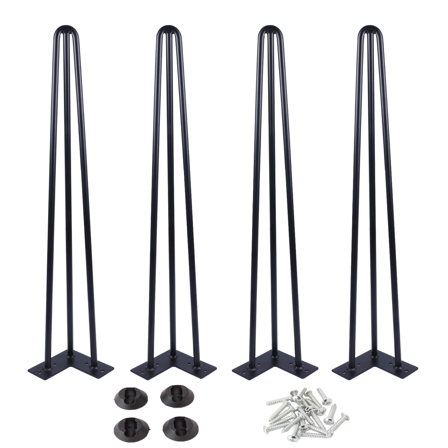 Osring 32 Inch Hairpin Table Legs with 1/2â€_x009d_ Dia 3-Rods, Metal Furniture Legs for Coffee Table and Console Table, Mid-Century Black Hairpin Legs with Hairpin Floor Protector Feet, 4 Pack