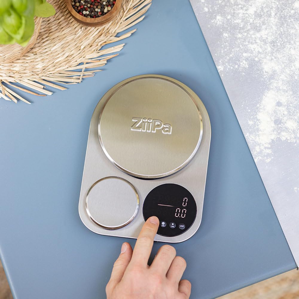 ZiiPa • Balance SEROLA Double Plateforme Précise • Jusqu’à 5kg • Multi-unités • Écran LCD • Récipient Inclus • Ultra Compacte