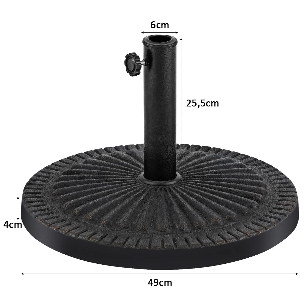 COSTWAY Stojak na parasol przeciwsłoneczny Ø 49 cm, stojak na parasole z żywicy syntetycznej, okrągły stojak na parasole balkonowe, stojak na parasole rynkowe, stojak na parasole 38/48 mm