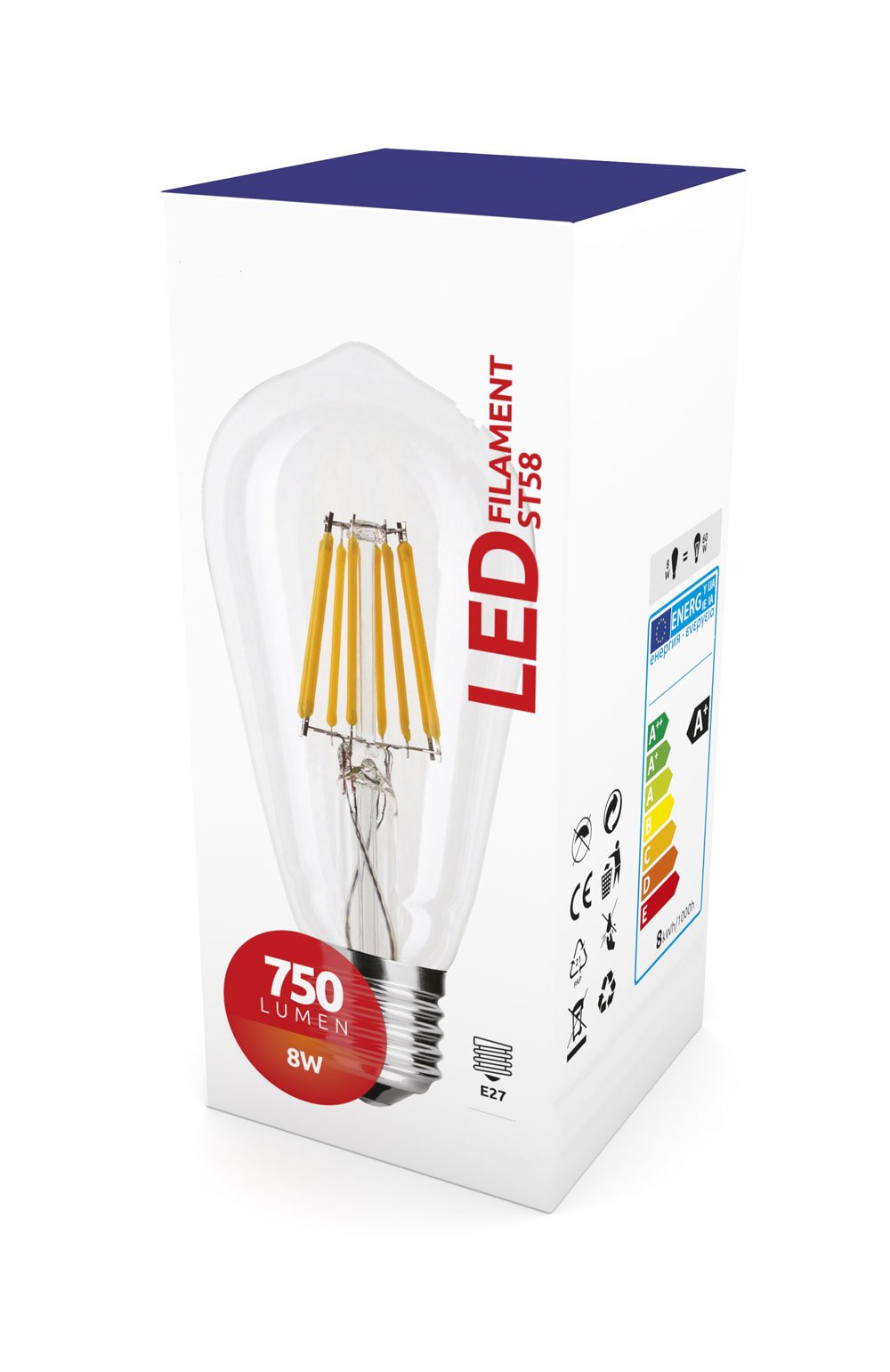 9er Pack ST58 LED Filament 8W/827 E27 2700K echtes Warmweiß 750LM, 360° Abstrahlwinkel, AC 220-240V
