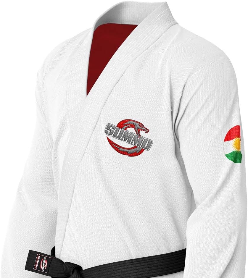 Premium Kurdish White Sublimation Brazilian Pearl Weave Jiu Jitsu Gi - Built in Rash Guard - with Rash Guard Lining (BJJ GI)