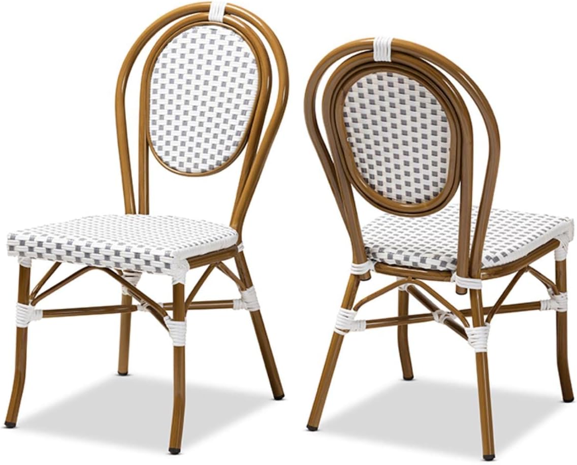 Baxton Studio Gauthier Classic French Indoor and Outdoor Grey and White Bamboo Style Stackable Bistro Dining Chair Set of 2