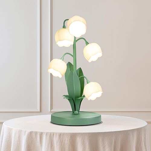WERFOP Vintage Flower Table Lamp for Home, 3 Color Modes Bedside Lamps 5 Lily of The Valley Nightstand Lamp with G4 Led Bulbs for Bedroom, Living Room, Office