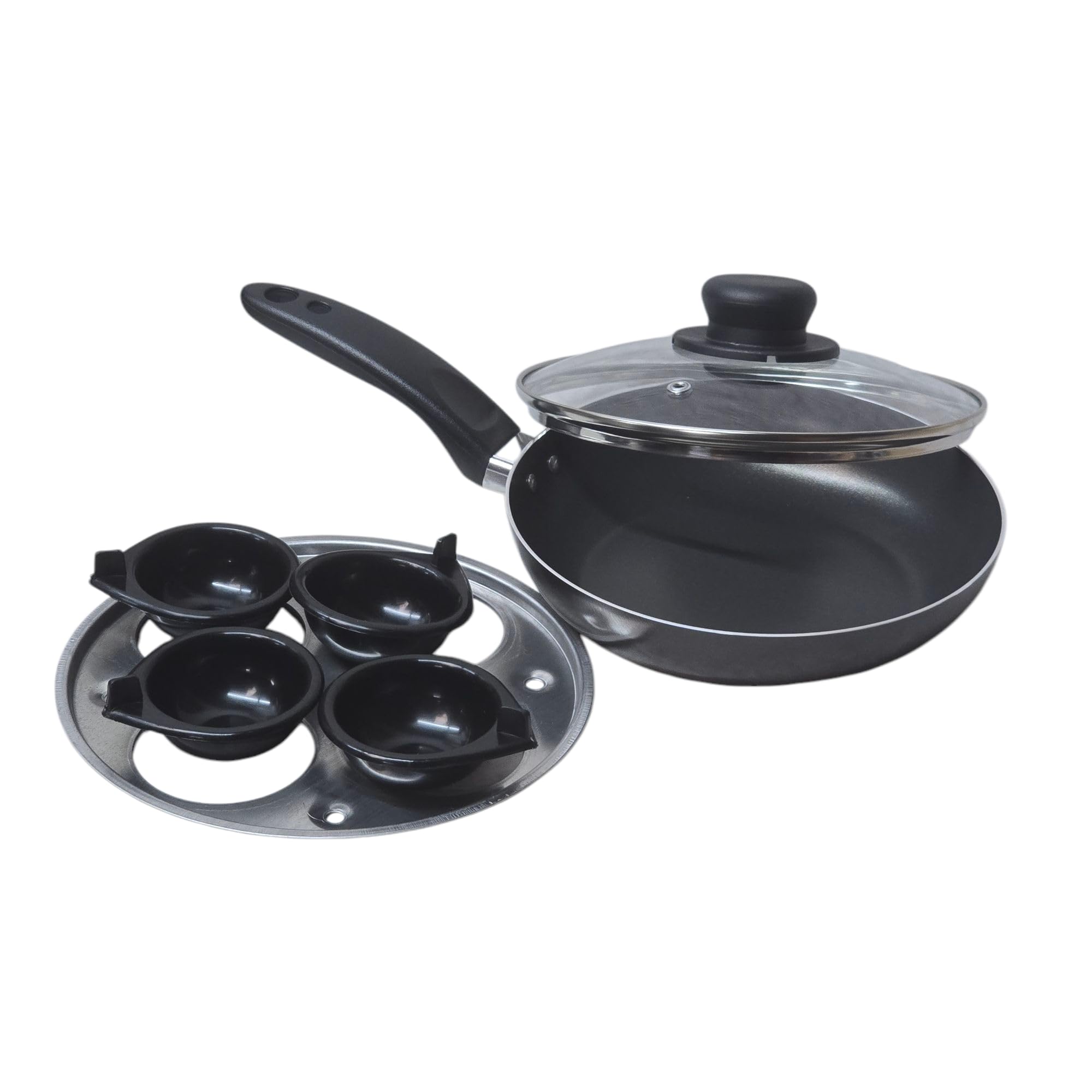 20cm / 8" Non-Stick Aluminium Traditional Egg Poacher, 4 Cup, with Glass Lid thumbnail 2