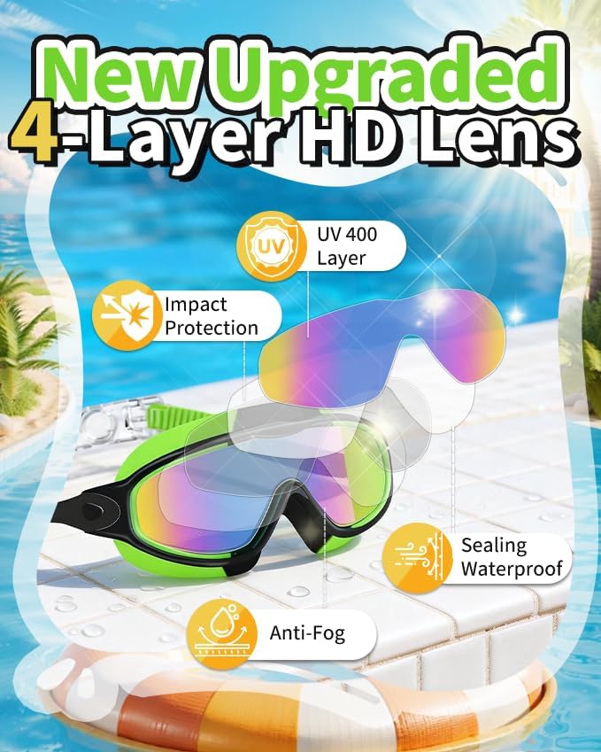 Swim Goggles 2 Pack Anti-Fog Anti-UV Wide View No Leakage Swimming Goggles for Kids 3-15 with Earplugs — view 2