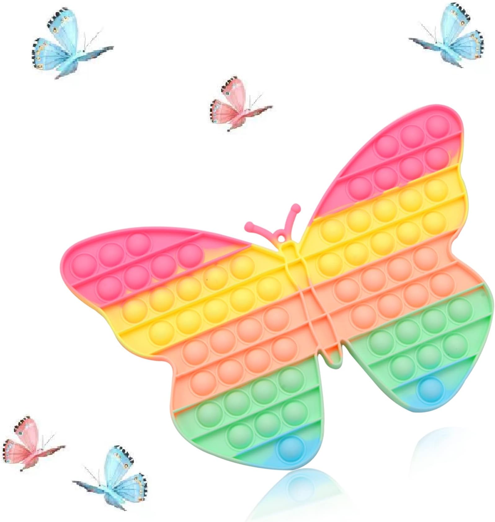 Jumbo Size Butterfly Fidget Toy, Giant Rainbow Silicone Sensory Toy for Kid Children and Adult Decompression and Emotion Anxiety Relief Tool