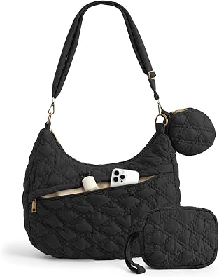 Quilted Puffer Tote Bag, Crossbody Hobo Bag with Adjustable Strap for Women Nylon Soft Puffy Purse Shoulder Bag for Daily Use
