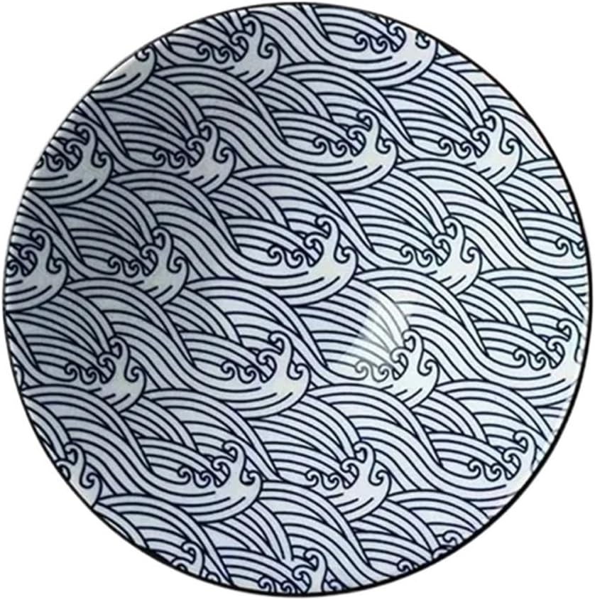 Japanese-Style Ceramic Large Soup Bowl, Household Big Ramen Bowl, Bucket Hat Trumpet Shape Kitchen Tableware(Waves)
