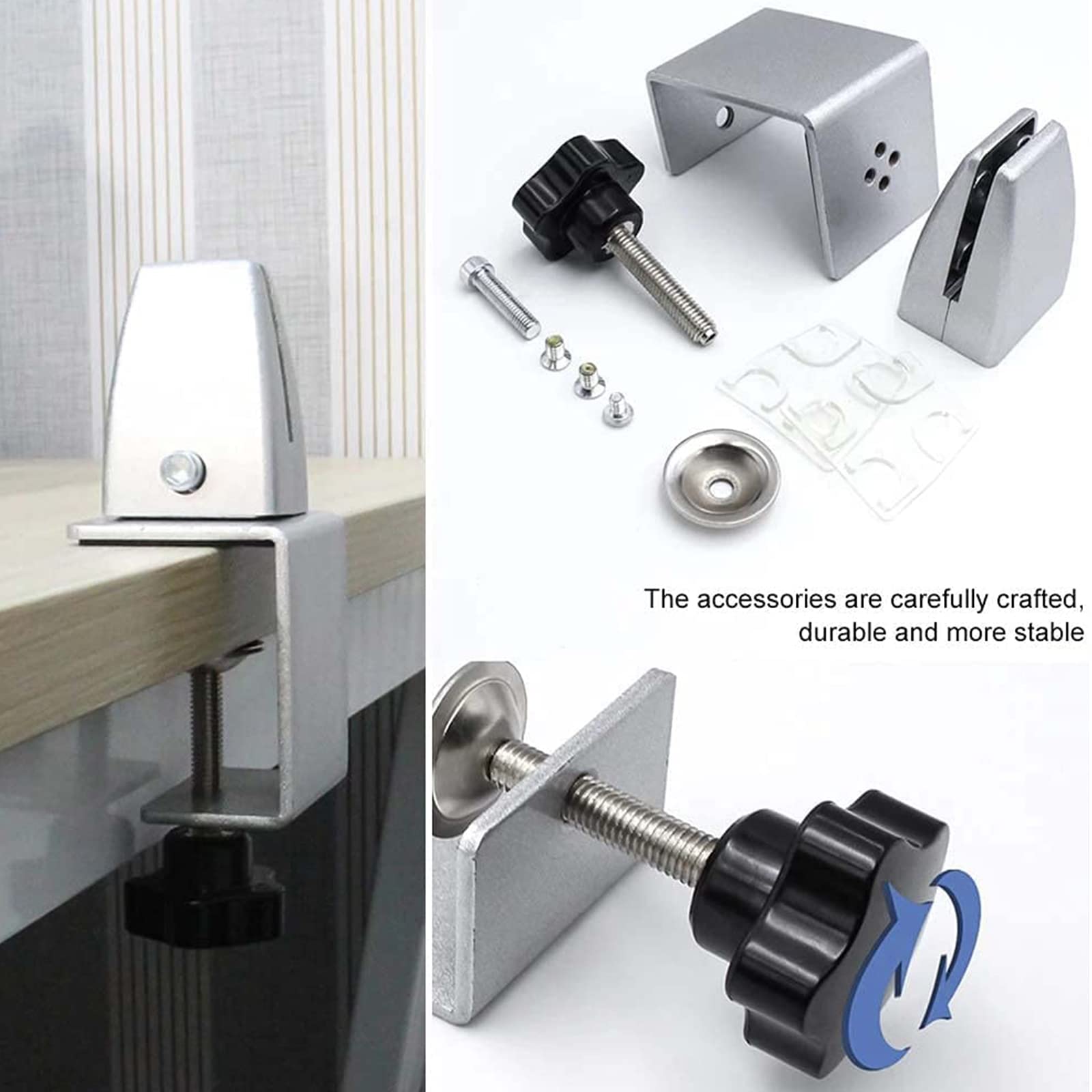 QIXIAMO Divider Aluminum Alloy Privacy Panel Screen Clamp Adjustable Partition Support Desk Divider Bracket Thickened C-Shape Clip, As the Picture