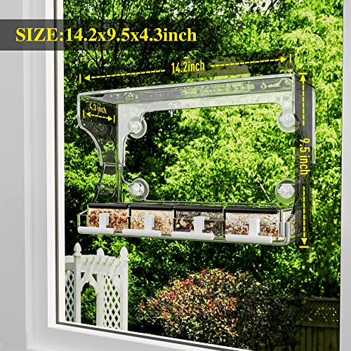 Ewonlife Window Bird Feeder, Bird Feeders Outside Window For Viewing With Strong Suction Cups, Clear Acrylic, Height Adjustable To 9.5 Inch, Easy Clean And Fill, Removable Tray With 4 Compartments #TOP5
