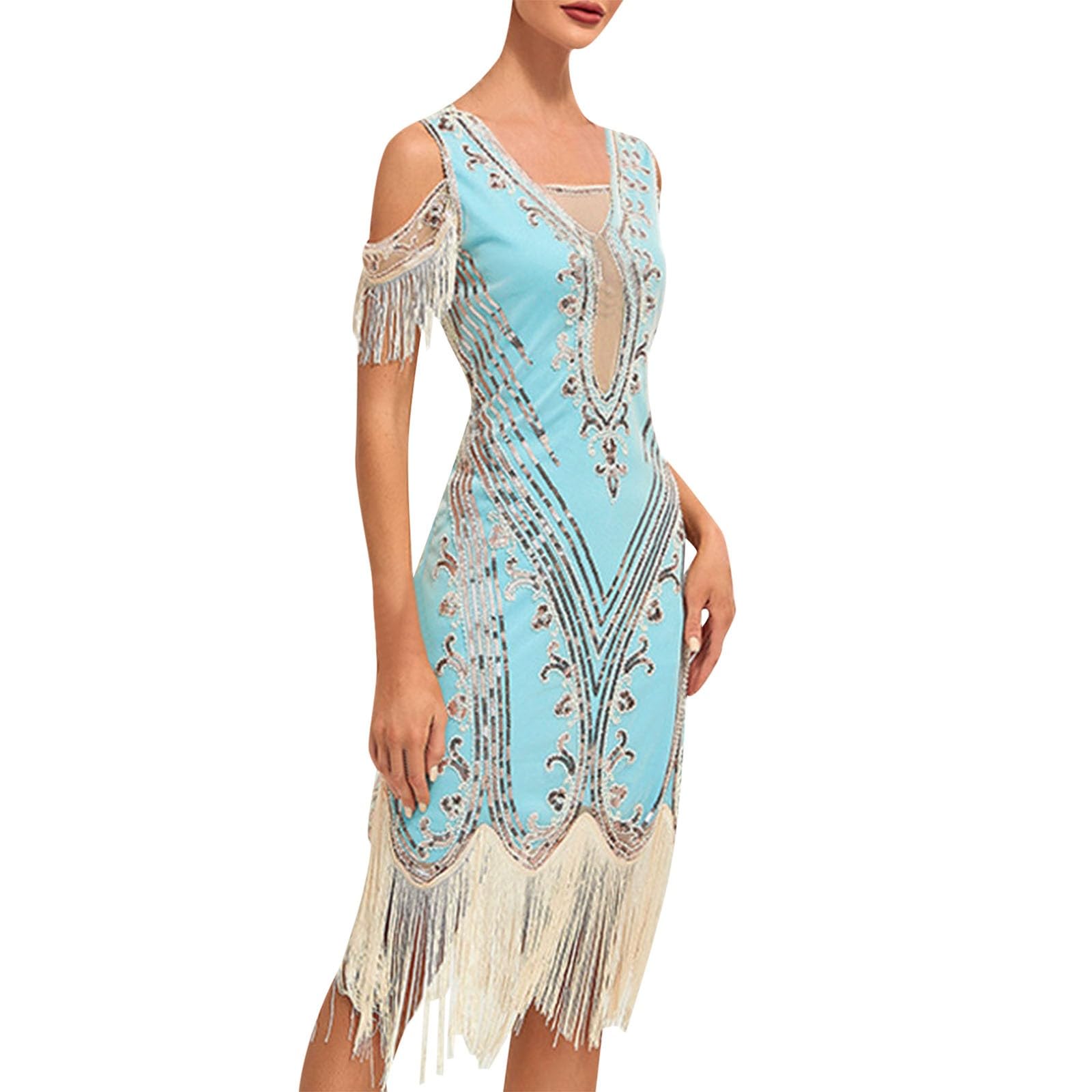 Vestido de cóctel años 20 Charleston elegante para noche y gala 8