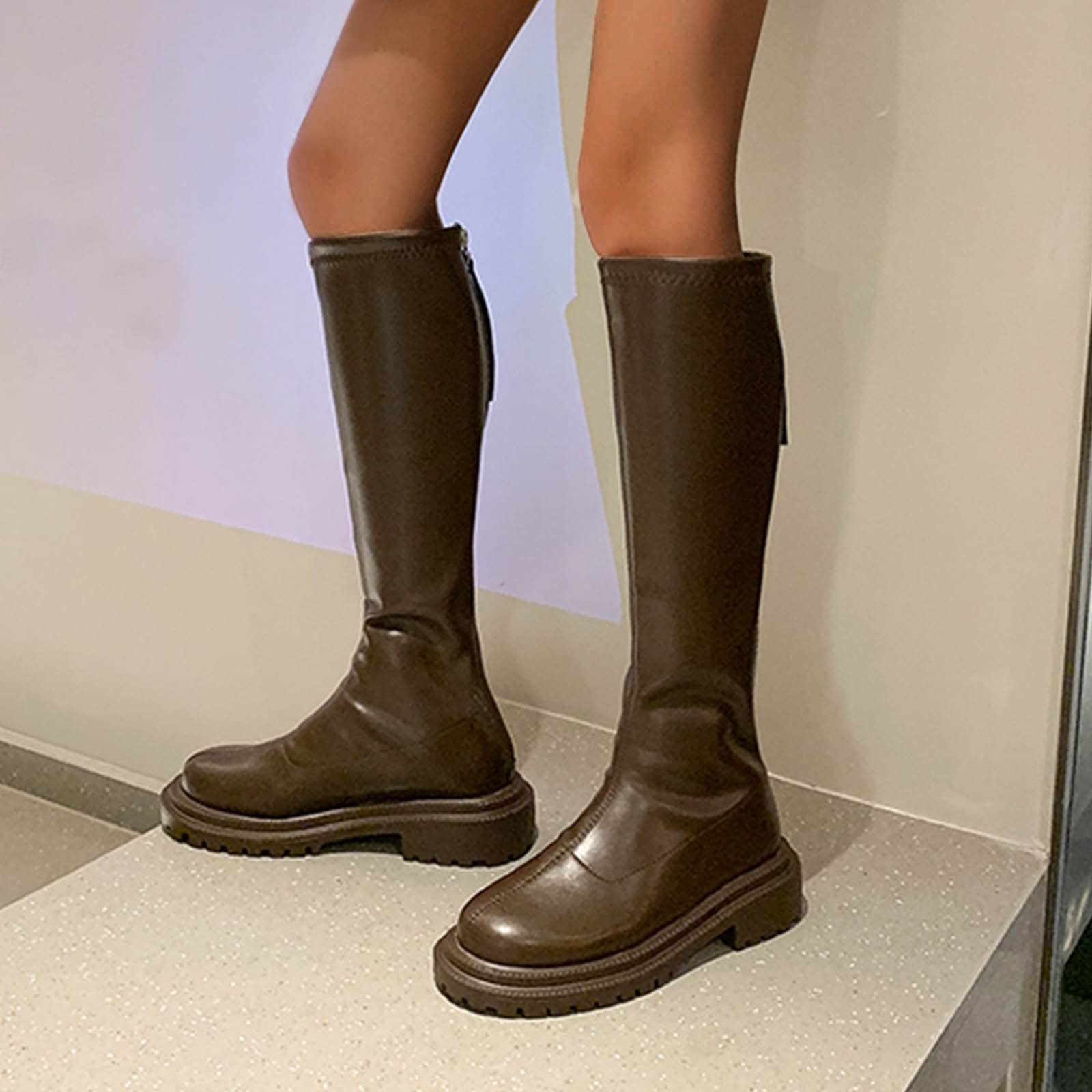 Stivali da equitazione da donna, in pelle, sopra il ginocchio, per autunno, inverno, da donna, al ginocchio, da cowboy, da lavoro