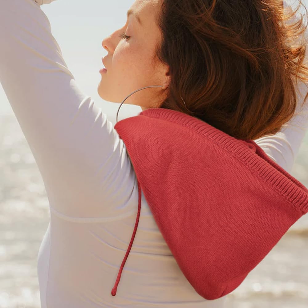 Hooded Scarf Hat Knit Balaclava Women Beanie Skull Cap with Drawstring Warm Winter Hats for Women Men Outdoor Sports - Image 5