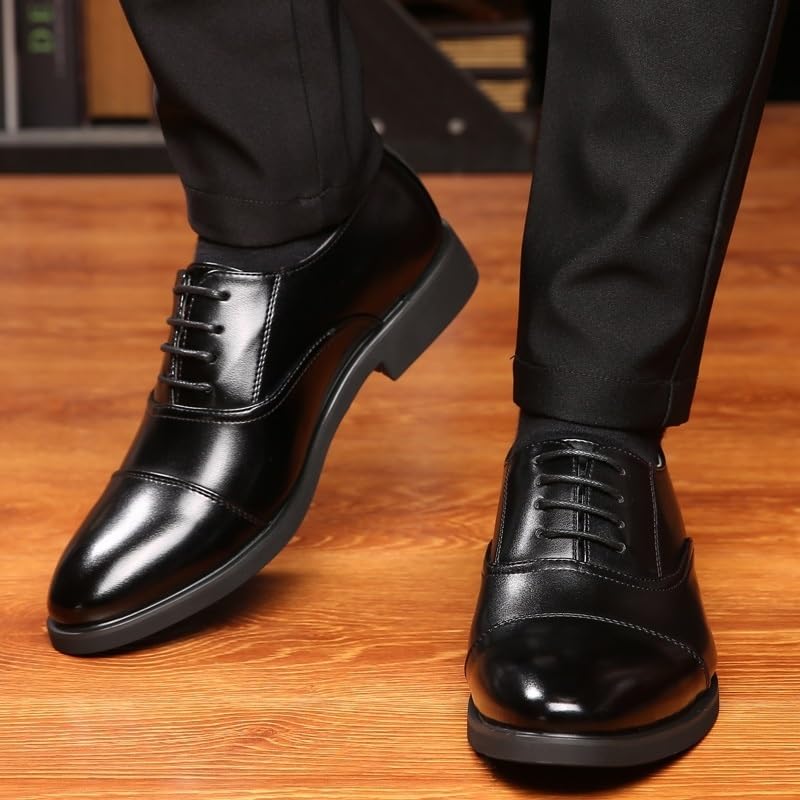 Mens Leather Formal Dress Shoes Lace Up Cap Toe Non Slip Rubber Sole Low Top Prom Wedding Shoes for Special Occasions4