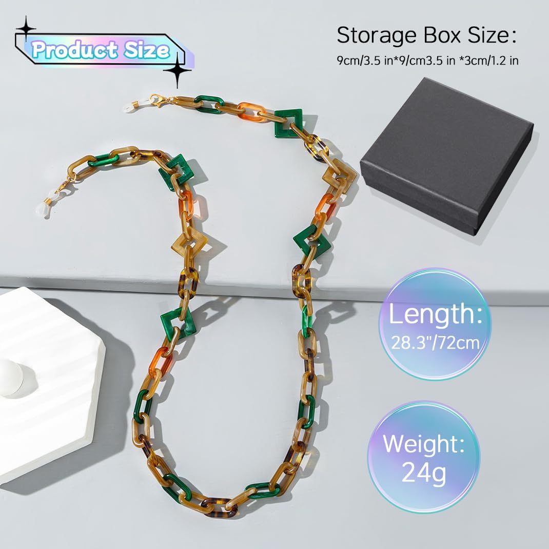 Acrylic Glasses Chain, Stylish Peacock Blue Glasses Chain for Women, Adjustable Eye Glass Holder