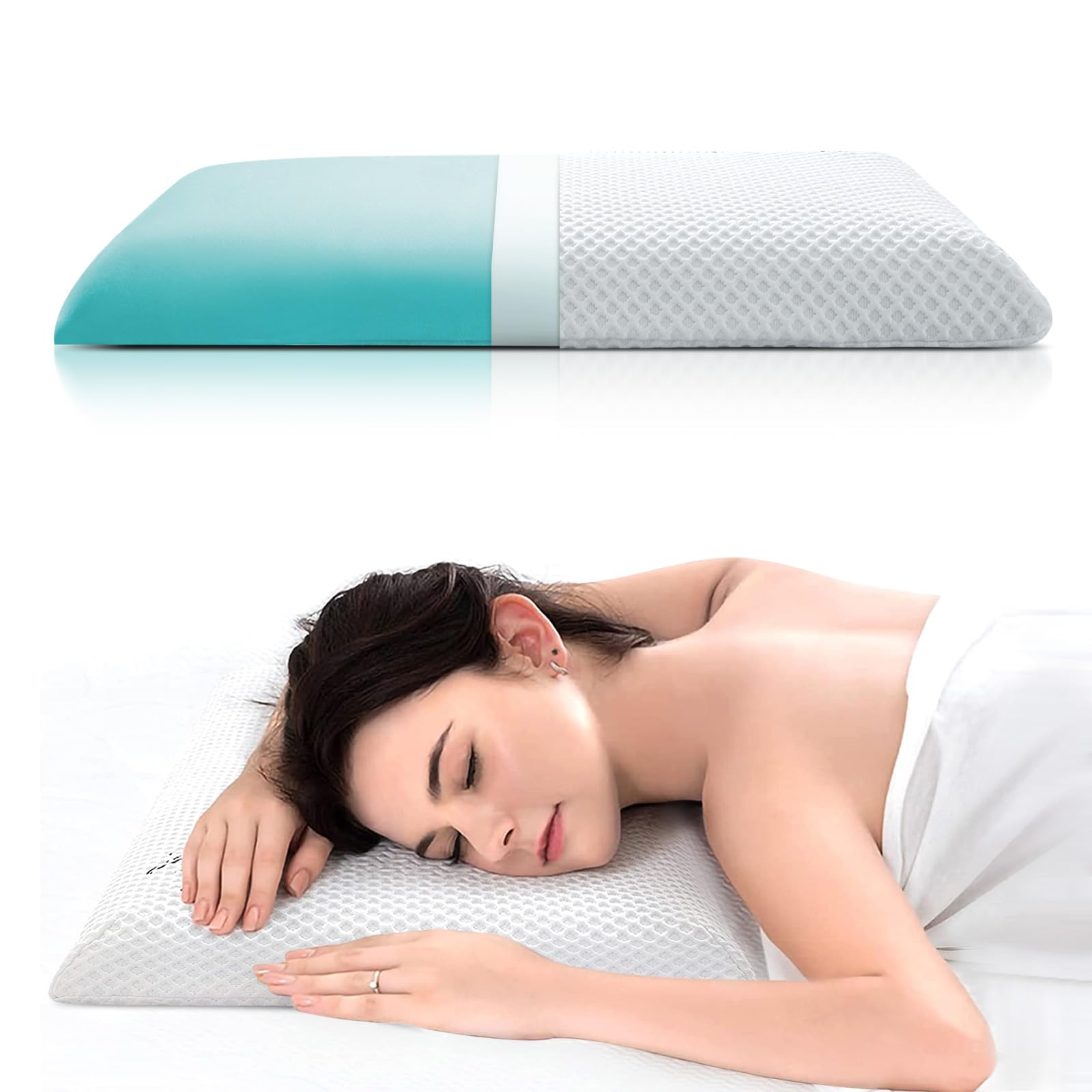 Coussin pour dormir sur le ventre | Oreiller plat anti-ronflements | Coussin en mousse à mémoire de forme - 60 x 40 x 6 cm