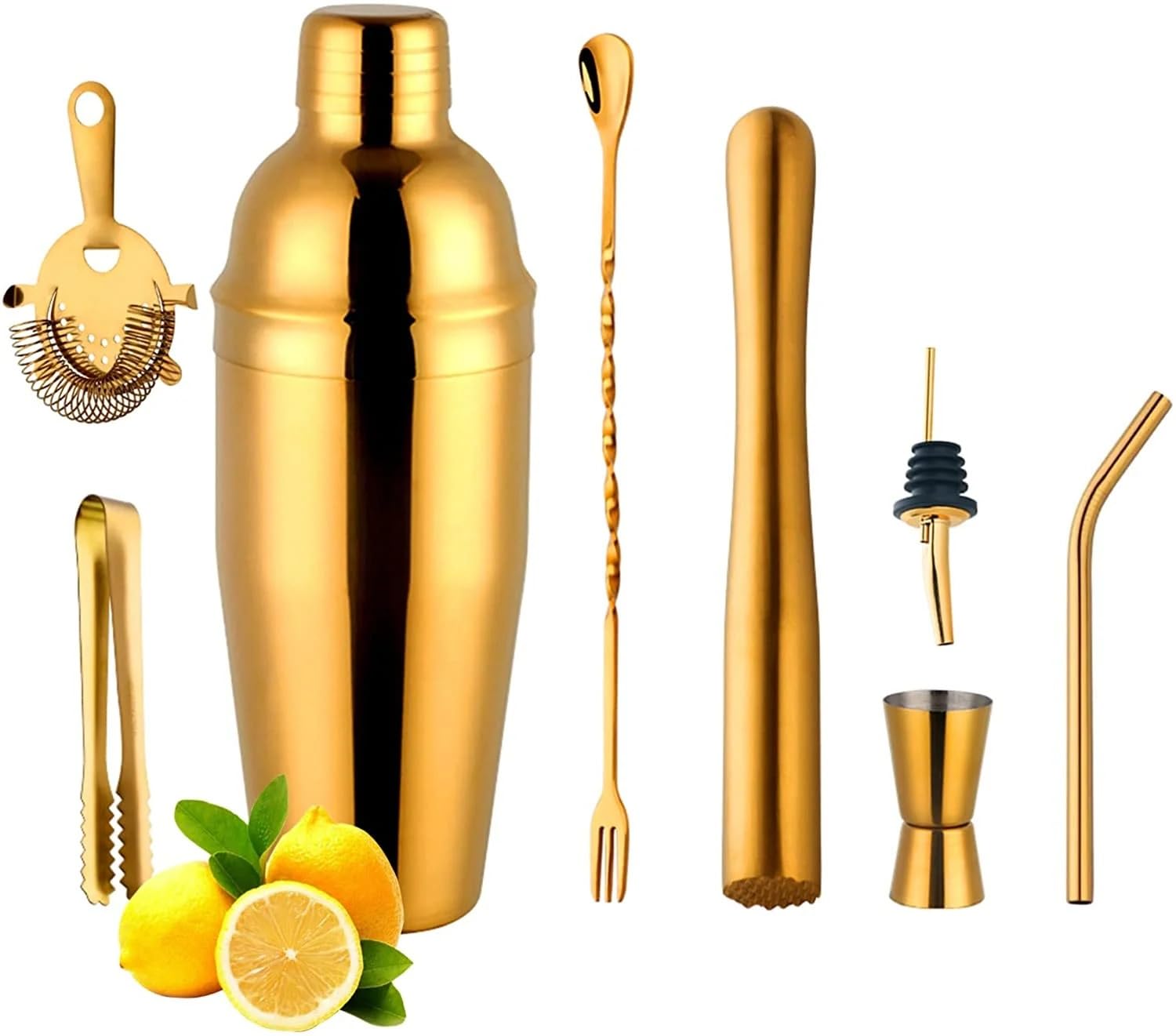 Ensemble De Shaker À Cocktail En Acier Inoxydable, 750Ml, Outils Barman Muddler, Bouchon Bouteille Vin, Ustensiles Bar, 1-8 Pièces(Gris foncé)