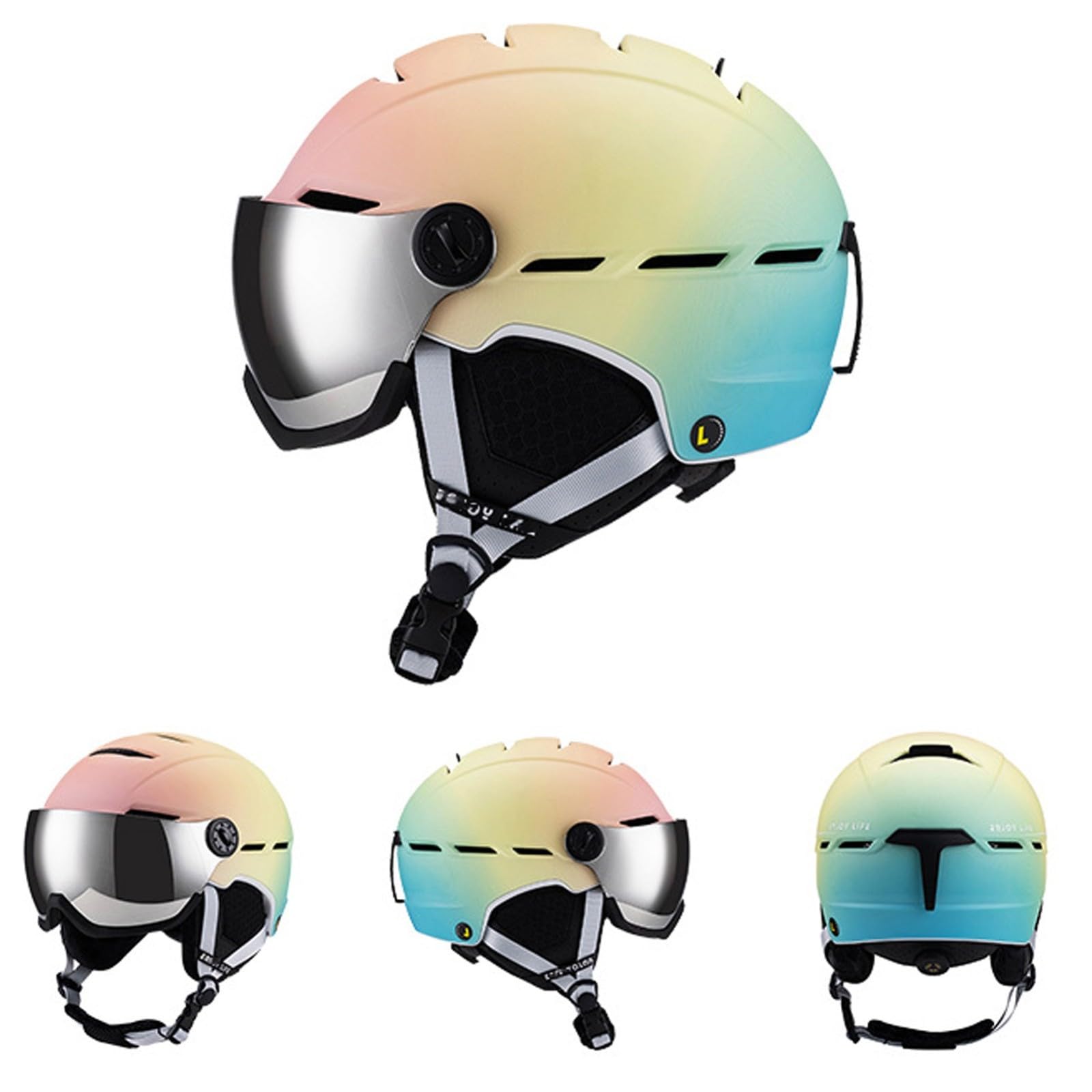 Casco de Snowboard para Hombres/Mujeres, Casco de Esquí con Orejeras Desmontables, Desmontable, Integrado Gafas Protectoras 04,M