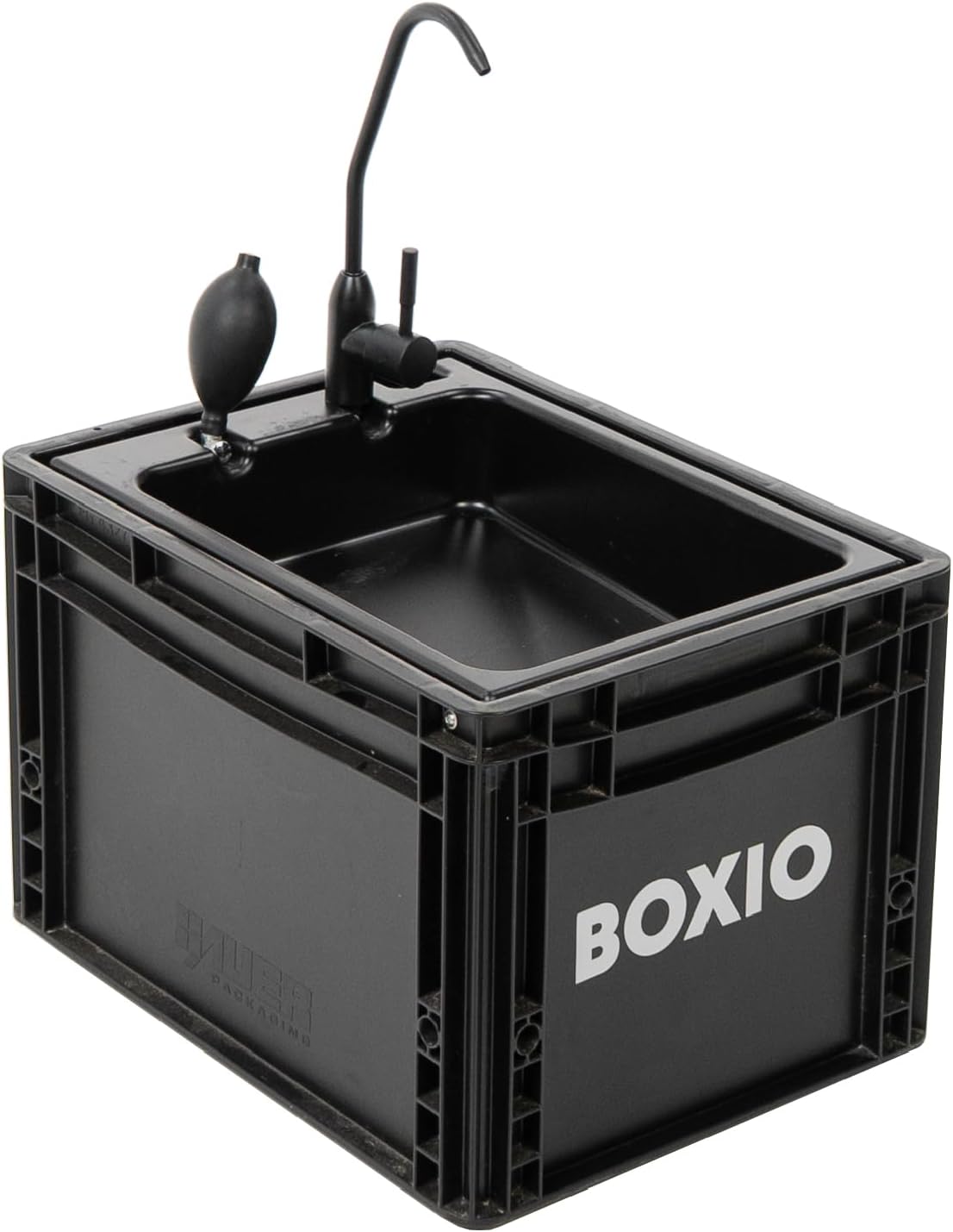 BOXIO - WASH: Mobile Wash Basin with Hand Pump, Sink for Van, Camping Garden, Sink with Tap, Plastic, Black