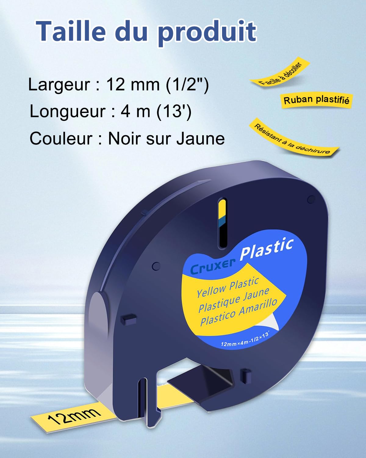 Lot de 200 Ruban Compatibles Avec Dymo Letra Tag 91332 Noir sur Jaune 12 mm