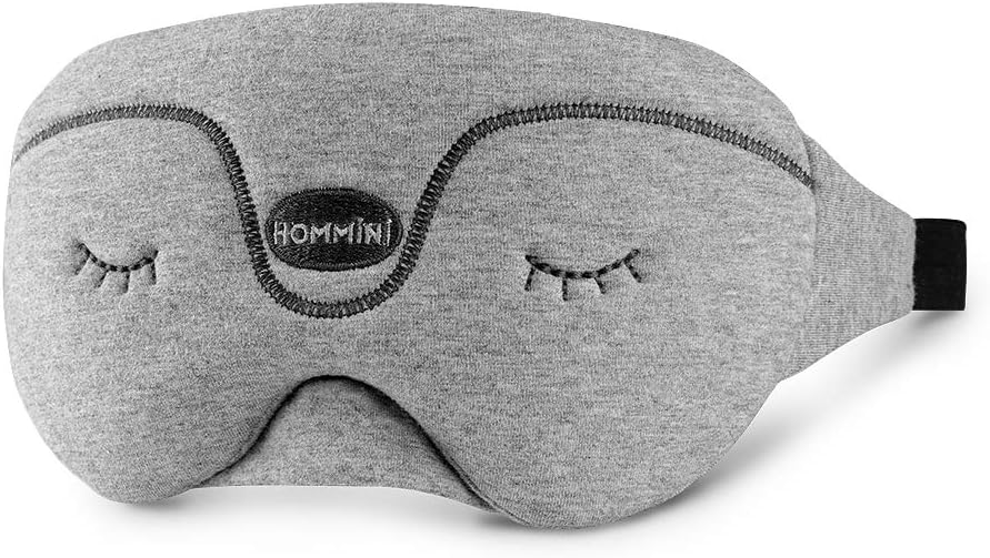 Sleep Mask, HOMMINI Grey Pure Cotton Breathable Ultralight Blocking Sleeping Eye Mask with Adjustable Straps, Soft, Comfortable for Woman Man and Kids