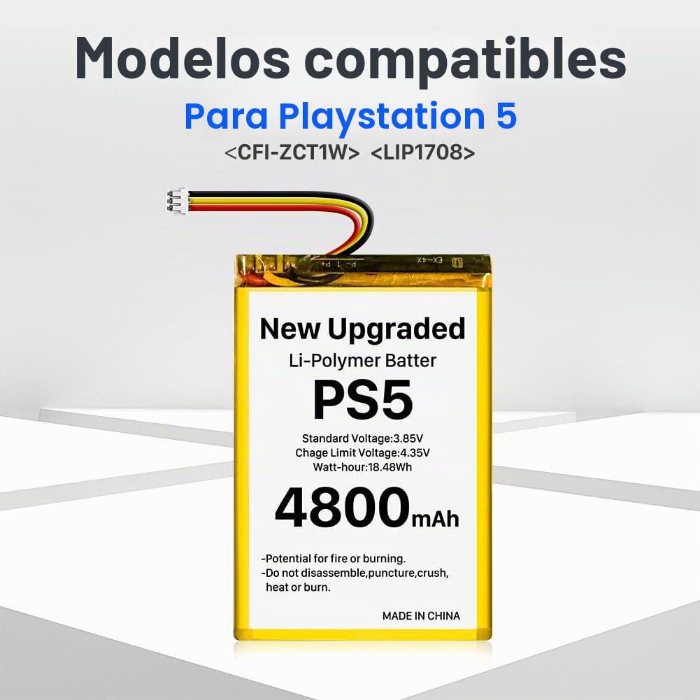 2 unidades de batería para mando PS5, 4800 mAh, LIP1708, de ion de litio, para Sony Playstation 5 Dualsense Controller CFI-ZCT1W, sustitución de la PS5 LIP1708 con kit de herramientas