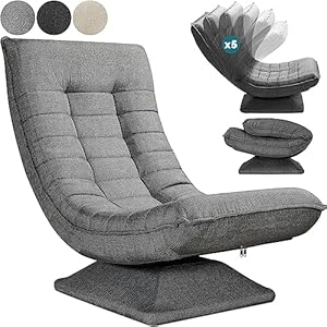 Casaria® Sessel verstellbare Rückenlehne 360° Drehbar Klappbar 150kg Belastbarkeit 60x105x87cm Gepolstert Wohnzimmer Gaming Relax Boden Lounge Sessel Grau