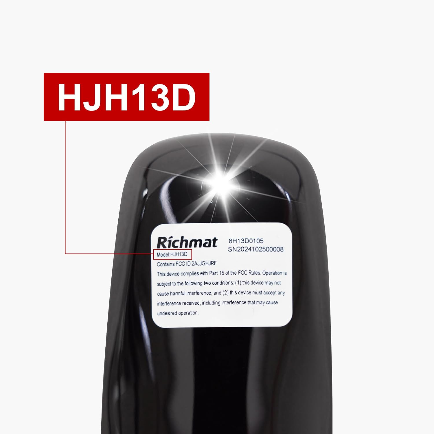 Close-up of the Richmat HJH13D model label on the remote control