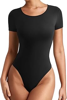 REORIA Women's Short Sleeve Round Neck Body Suits Fashion T-shirt Tops Bodysuits for women
