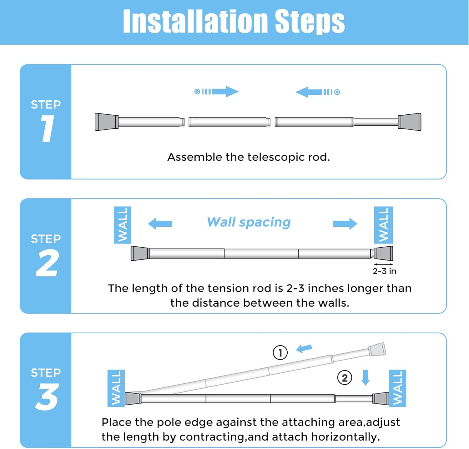 AIZESI Tension Curtain Rod Spring Tension Rods for Windows 28 to 48 Inch, 7/8 Diameter Silver, Adjustable Curtain Rods No Drilling, Shower Curtian Rod for Bathroom, Doorway, Closet