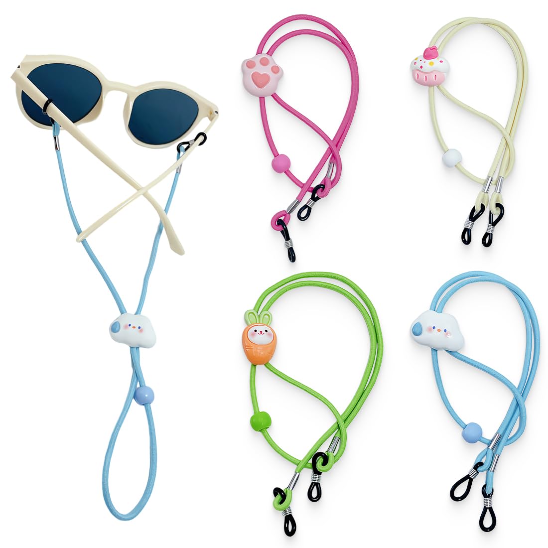 Cinturini Porta Occhiali In Silicone Per Bambini | 4 Pezzi Antiscivolo Elastici Regolabili | Multicolore E Nero | Unisex
