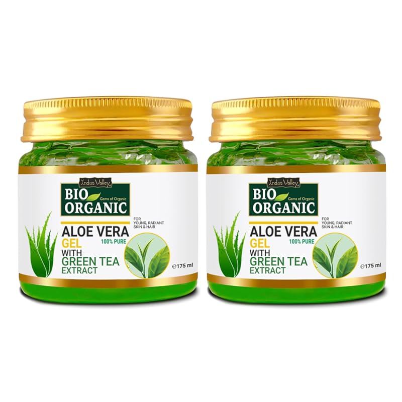 Gel de aloe vera INDUS VALLEY para pele e cabelos, 350 mL, pacote com 2