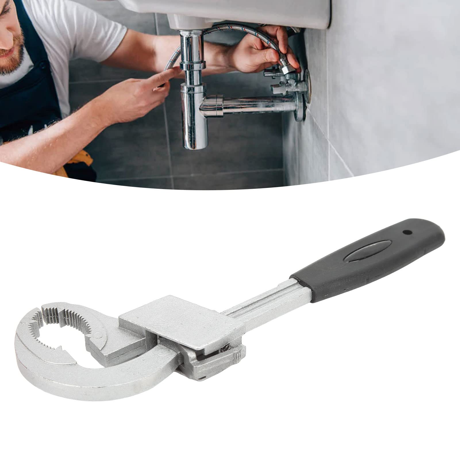 Llave universal de plástico ABS resistente al uso, llave de fontanero de gran apertura, diseño de dientes de tamaño ajustable, llave de fontanero, para el baño del hogar